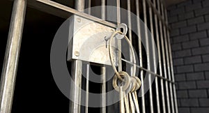 Jail Cell With Open Door And Bunch Of Keys photo
