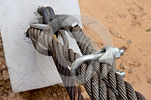 Closeup locked cable pole