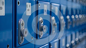 A closeup of the lockers combination locks ensuring the safety and security of players personal belongings