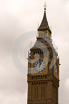 closeup London Big Ben clock cloudy sky