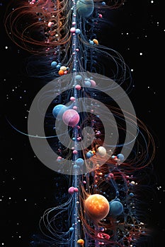 Closeup of a Long Line of Balls on a Cosmic Tree of Life Brainst