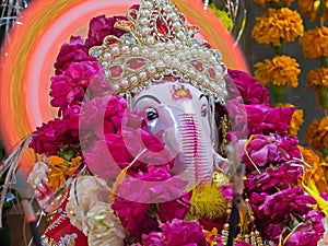 Closeup of Lord Ganesha, a hindu God of good luck