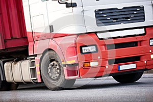 Closeup of a lorry moving on the road