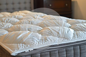 closeup of a luxury mattress topper on a kingsize bed