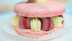 Closeup of macaron d'Ispahan