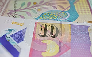 Closeup of Macedonia denar currency banknotes
