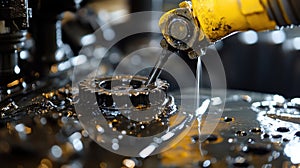 A closeup of machinery parts being lubricated and maintained underscoring the importance of upkeep in ensuring efficient photo