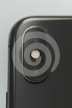 Closeup macro of camera of a mobile smart phone