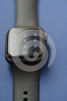 Closeup macro of a modern watch with touch screen