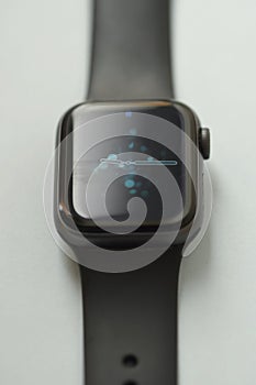 Closeup macro of a modern watch with touch screen