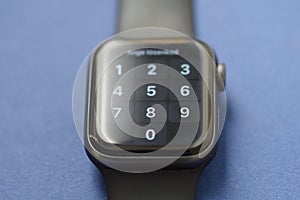 Closeup macro of a modern watch with touch screen