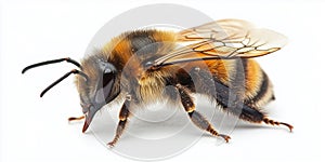 Closeup macro photo of a bumblebee or bee polinator isolated on white photo