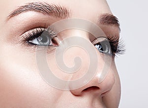 Closeup macro shot of blue human woman eye