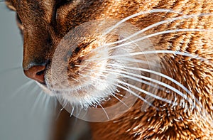 closeup macro view of purebred Abyssinian cat whiskers