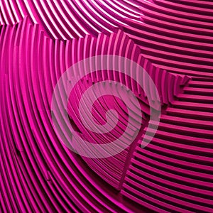 A closeup of a magenta wall with an intriguing pattern of radiating lines creating an eyecatching Trendy color of 2023