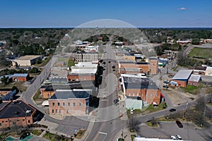 Closeup of main street in a small town