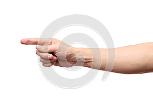 Closeup of male hand pointing isolated