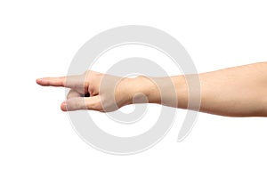 Closeup of male hand pointing isolated