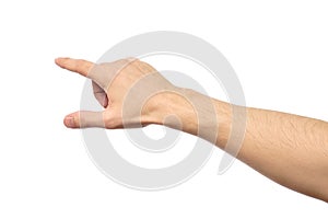 Closeup of male hand pointing isolated