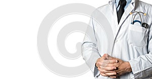 Closeup Man Doctor With Stethoscope. Healthcare Medicine Concept isolated on white background