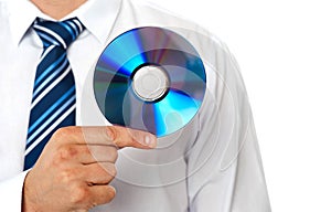 Closeup of a man holding compact disc photo