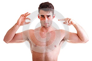 Closeup of man holding pills