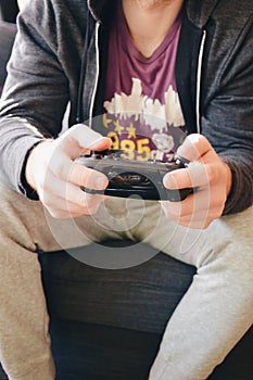 closeup of a man playing computer games