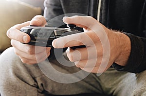 closeup of a man playing computer games