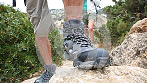 Closeup of man's trekking shoes