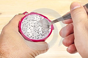 Scoop Of Dragonfruit, Or Pitaya photo