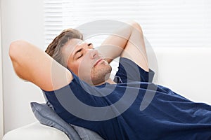 Closeup of man sleeping at home