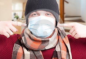 Closeup of man wearing a protective breath mask