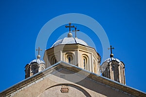 Closeup of the Manasija orthodox monastery in Despotovac, Serbia photo