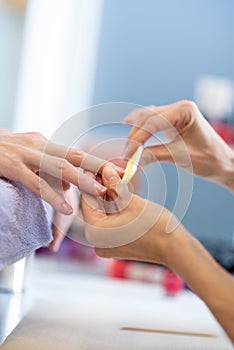 Closeup of manicure treatment