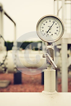 Closeup of manometer, measuring gas pressure.