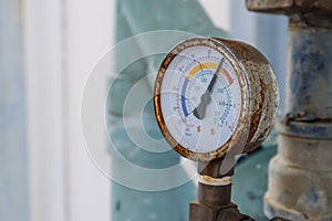 Closeup of manometer, measuring gas pressure.