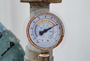 Closeup of manometer, measuring gas pressure.