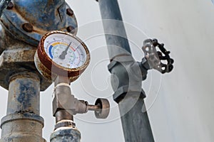 Closeup of manometer, measuring gas pressure.