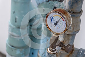 Closeup of manometer, measuring gas pressure.