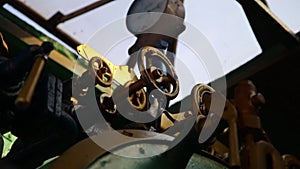 Closeup of manometer, pipes and faucet valves of steam train