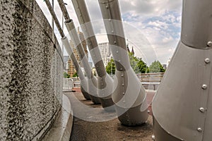 Closeup of massive large cable anchors of Willemsbrug bridge