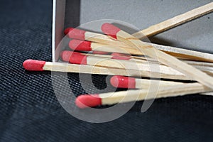 Closeup of matches with a box on the table under the lights