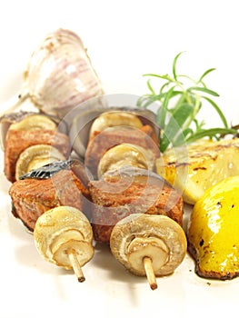Closeup of meat kebabs, isolated