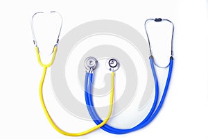 Closeup of a medical stethoscope on white background