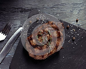 Closeup of medium rare roast beef steak