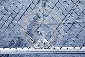 Closeup of metal chain link fencing