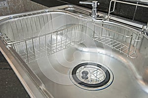 Closeup of a metal kitchen sink