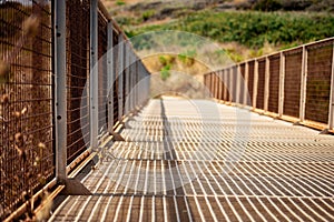 Closeup of a metallic bridge captured on a sunny day