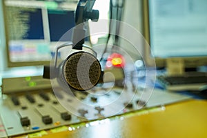 Closeup Microphone with OnAir Light on Background