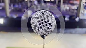 Closeup of a microphone on the stage
